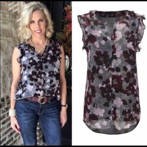 CAbi Floral Sleeveless Top - Black, Pink, Gray